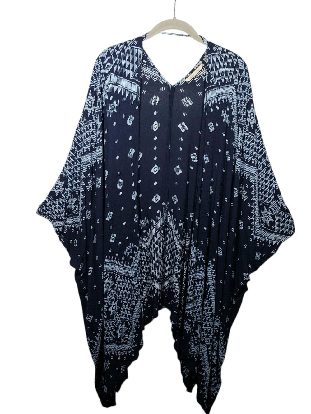 Soft Surroundings Mackenzie Kimono Cardigan Topper Womens S/M Blue Geo Tribal